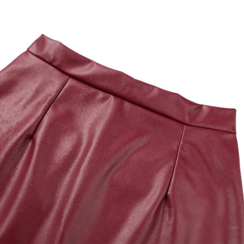 Europe Sexy Mini Women Skirt PU Leather Solid Split Zipper Pencil Skirts OL Casual Slim Clubwear Black/Coffee/Burgundy