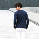 Fashion Men Slim T-shirt V-neck Long Sleeve Button Pullover Tops Tee Shirt Dark Blue