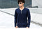 Fashion Men Slim T-shirt V-neck Long Sleeve Button Pullover Tops Tee Shirt Dark Blue