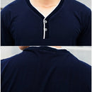 Fashion Men Slim T-shirt V-neck Long Sleeve Button Pullover Tops Tee Shirt Dark Blue