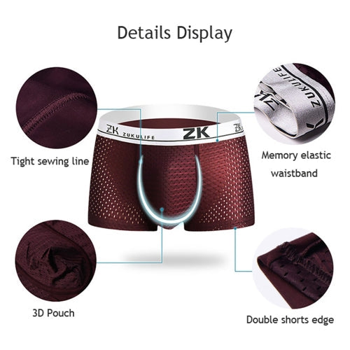 ZK Mens Honeycomb Mesh U-shaped Pouch Boxers Casual Breathable Antibacterial Plus Size Underwear