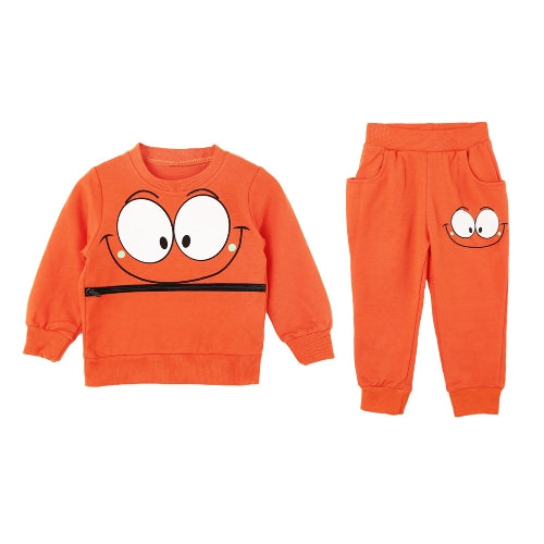 Cute Baby Boys Girls Unisex Suit Smiling Face Print Zipper Pocket O-Neck Sportswear Tracksuit Green/Orange