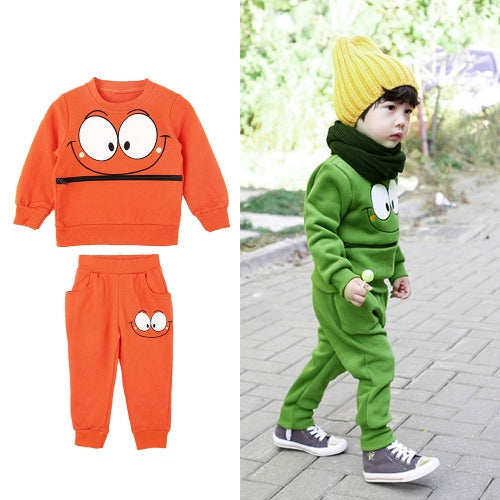 Cute Baby Boys Girls Unisex Suit Smiling Face Print Zipper Pocket O-Neck Sportswear Tracksuit Green/Orange