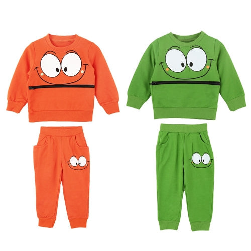 Cute Baby Boys Girls Unisex Suit Smiling Face Print Zipper Pocket O-Neck Sportswear Tracksuit Green/Orange