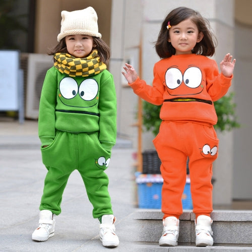 Cute Baby Boys Girls Unisex Suit Smiling Face Print Zipper Pocket O-Neck Sportswear Tracksuit Green/Orange