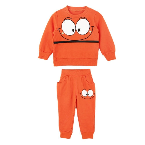 Cute Baby Boys Girls Unisex Suit Smiling Face Print Zipper Pocket O-Neck Sportswear Tracksuit Green/Orange