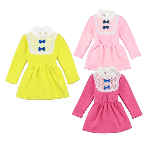 Cute Turtleneck Lace Bow Knot Keyhole Button Princess Dress for Girl