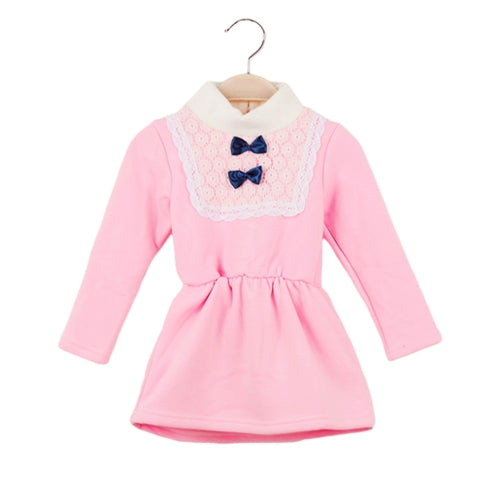 Cute Turtleneck Lace Bow Knot Keyhole Button Princess Dress for Girl