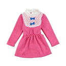 Cute Turtleneck Lace Bow Knot Keyhole Button Princess Dress for Girl