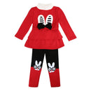 Cute Baby Girls Two-Piece Set Bow Cartoon Pattern Long Sleeve Sweatshirt Elastic Waist Trousers Fleece Warm Outfits Red/Grey