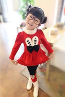 Cute Baby Girls Two-Piece Set Bow Cartoon Pattern Long Sleeve Sweatshirt Elastic Waist Trousers Fleece Warm Outfits Red/Grey