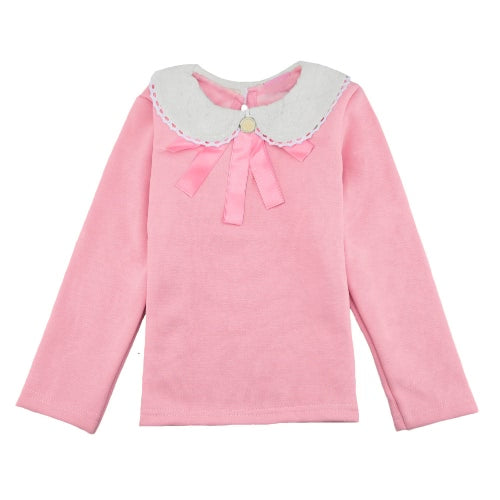 Sweet Cute Kids T-Shirt Peter Pan Collar Long Sleeve Keyhole Children Girls' Top