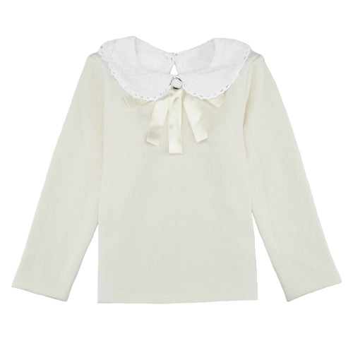 Sweet Cute Kids T-Shirt Peter Pan Collar Long Sleeve Keyhole Children Girls' Top