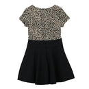 Fashion Cute Kids Girl Dress Leopard Print Round Neck Short Sleeves Mini Pleated Dress Black