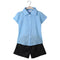 Fashion Baby Kids Girls Two-Piece Set Chiffon Short Sleeve Shirt Casual Shorts Pants Trousers Children Outfits Light Blue