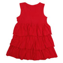 New Cute Girls Kids Dress Ruffles Hem Flower Brooch Solid O-Neck Sleeveless Sweet Dress Red