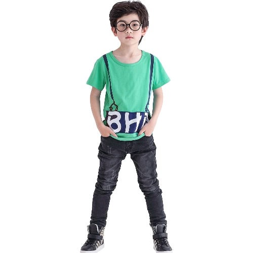 Kids Boys' Top Tee Letter Print Short Sleeve T-Shirt Solid O-Neck Pullover Cotton Tee White/Green/Yellow