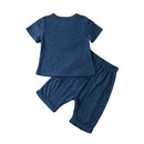 Fashion Kids Baby Boy Two-Piece Set Short Sleeve Printed T-Shirt Cropped Trousers Pants Toddler Children Outfits Suits Blue