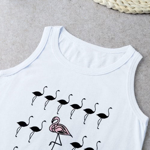 New Unisex Baby Boy Girl Summer Tee Round Neck Sleeveless Cartoon Print Tassel Long Vest Tee White