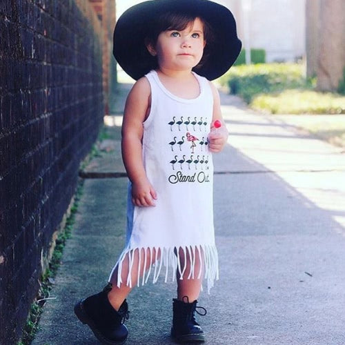 New Unisex Baby Boy Girl Summer Tee Round Neck Sleeveless Cartoon Print Tassel Long Vest Tee White