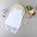 New Unisex Baby Boy Girl Summer Tee Round Neck Sleeveless Cartoon Print Tassel Long Vest Tee White