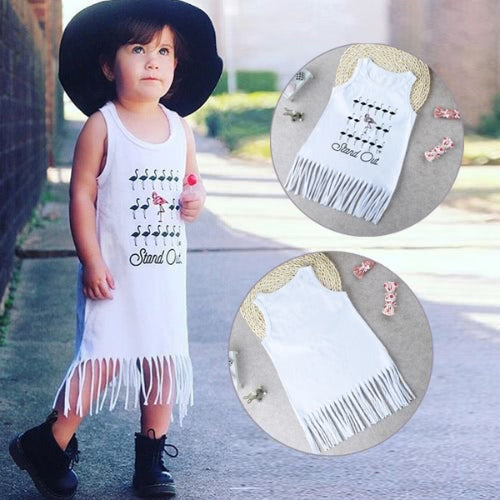 New Unisex Baby Boy Girl Summer Tee Round Neck Sleeveless Cartoon Print Tassel Long Vest Tee White