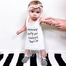 New Unisex Baby Boy Girl Summer Tee Round Neck Sleeveless Cartoon Print Tassel Long Vest Tee White