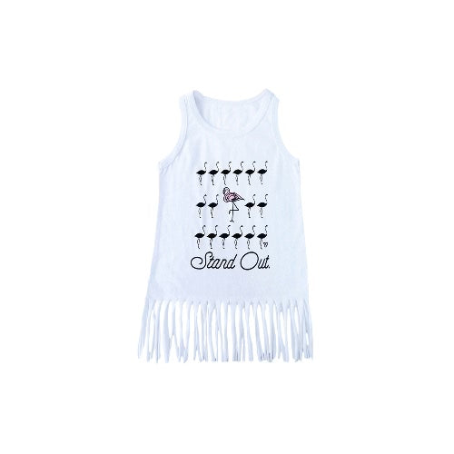 New Unisex Baby Boy Girl Summer Tee Round Neck Sleeveless Cartoon Print Tassel Long Vest Tee White