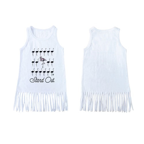 New Unisex Baby Boy Girl Summer Tee Round Neck Sleeveless Cartoon Print Tassel Long Vest Tee White