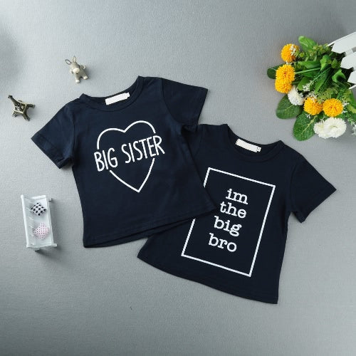 New Boys Kids T-shirt Top Letter Print O-Neck Short Sleeve Pullover Cute Casual Children Shirt Dark Blue