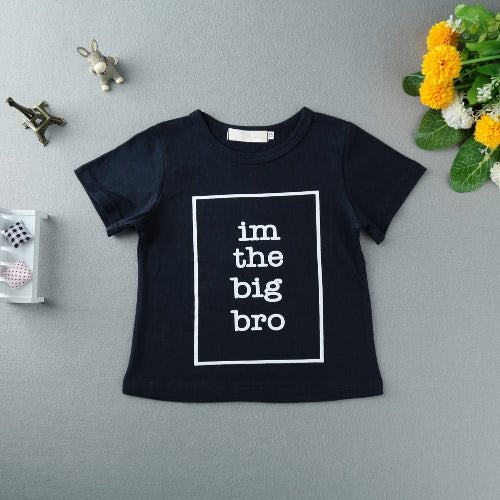 New Boys Kids T-shirt Top Letter Print O-Neck Short Sleeve Pullover Cute Casual Children Shirt Dark Blue