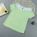 Sweet Cute Kids Baby Girl Cotton T-Shirt Peter Pan Collar Solid Color Short Sleeves Casual Tee Tops