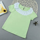 Sweet Cute Kids Baby Girl Cotton T-Shirt Peter Pan Collar Solid Color Short Sleeves Casual Tee Tops