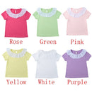 Sweet Cute Kids Baby Girl Cotton T-Shirt Peter Pan Collar Solid Color Short Sleeves Casual Tee Tops