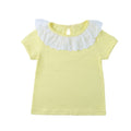 Sweet Cute Kids Baby Girl Cotton T-Shirt Peter Pan Collar Solid Color Short Sleeves Casual Tee Tops