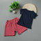 New Fashion Boys Two-Piece Set T-shirt Shorts Contrast Pattern Striped Print Drawstring Waistband Casual Clothing Sets