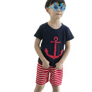 New Fashion Boys Two-Piece Set T-shirt Shorts Contrast Pattern Striped Print Drawstring Waistband Casual Clothing Sets