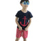 New Fashion Boys Two-Piece Set T-shirt Shorts Contrast Pattern Striped Print Drawstring Waistband Casual Clothing Sets