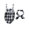 Fashion Newborn Infant Baby Girls Jumpsuit Strap Backless Plaid Covered Button Headband Toddler Romper Outfits Black/Pink