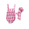 Fashion Newborn Infant Baby Girls Jumpsuit Strap Backless Plaid Covered Button Headband Toddler Romper Outfits Black/Pink