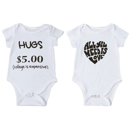 New Fashion Infant Baby Boy Girl Bodysuit Letter Print Rompers Jumpsuit Toddler Overalls Outfit One Piece White