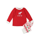 New Girls Boys Kids Two-Piece Set Pajama Christmas Sleepwear O-Neck Long Sleeves Casual House Coat Child Top Pants Red