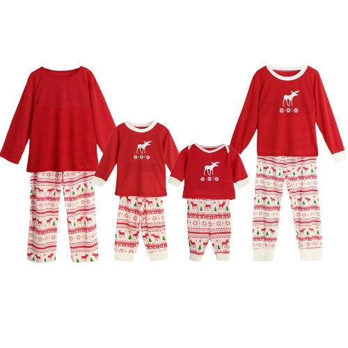 New Girls Boys Kids Two-Piece Set Pajama Christmas Sleepwear O-Neck Long Sleeves Casual House Coat Child Top Pants Red