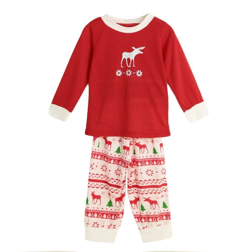 New Girls Boys Kids Two-Piece Set Pajama Christmas Sleepwear O-Neck Long Sleeves Casual House Coat Child Top Pants Red