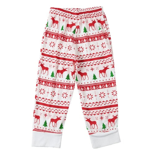 New Girls Boys Kids Two-Piece Set Pajama Christmas Sleepwear O-Neck Long Sleeves Casual House Coat Pants White