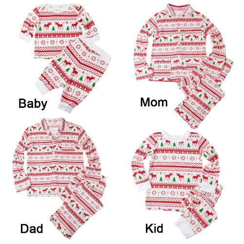 New Girls Boys Kids Two-Piece Set Pajama Christmas Sleepwear O-Neck Long Sleeves Casual House Coat Pants White