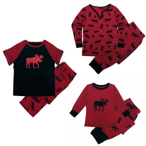 Christmas Family Pajama Set Kids Boys Girls Reindeer Printed Sleepwear Nightwear Long Sleeve Top Trousers Red