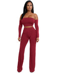 Off Shoulder Sexy Women Two Pieces Backless Bandages Lace Up Slim Crop Top Pants Trousers Club Ladies Suits