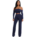 Off Shoulder Sexy Women Two Pieces Backless Bandages Lace Up Slim Crop Top Pants Trousers Club Ladies Suits