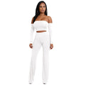 Off Shoulder Sexy Women Two Pieces Backless Bandages Lace Up Slim Crop Top Pants Trousers Club Ladies Suits